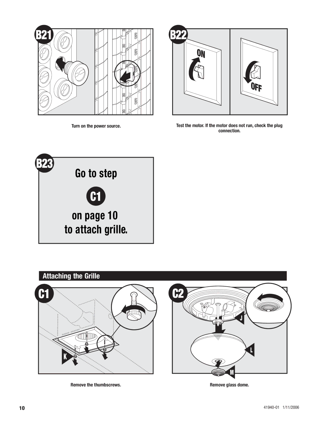 Hunter Fan 81005 manual B22, B23, Attaching the Grille 