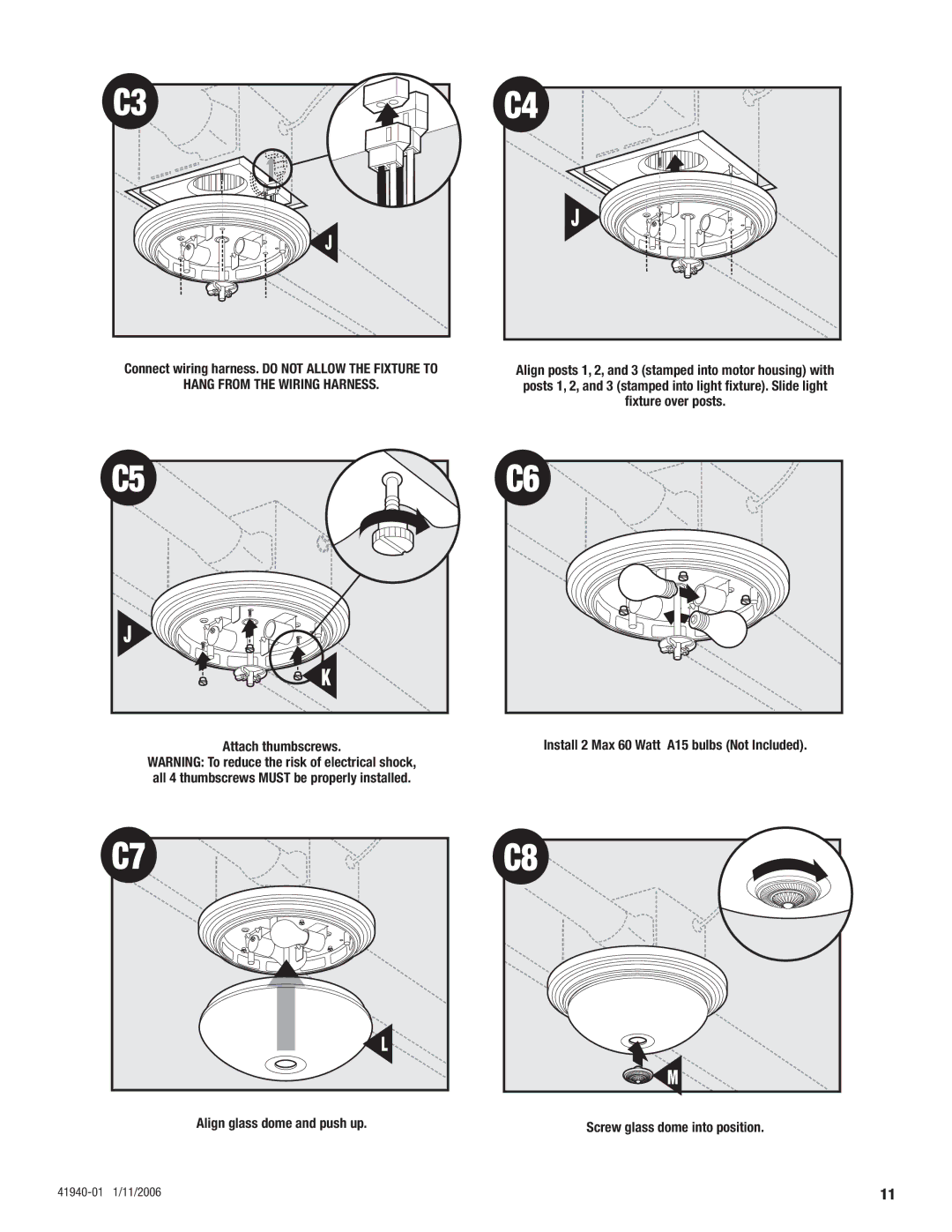 Hunter Fan 81005 manual Connect wiring harness. do not Allow the Fixture to 