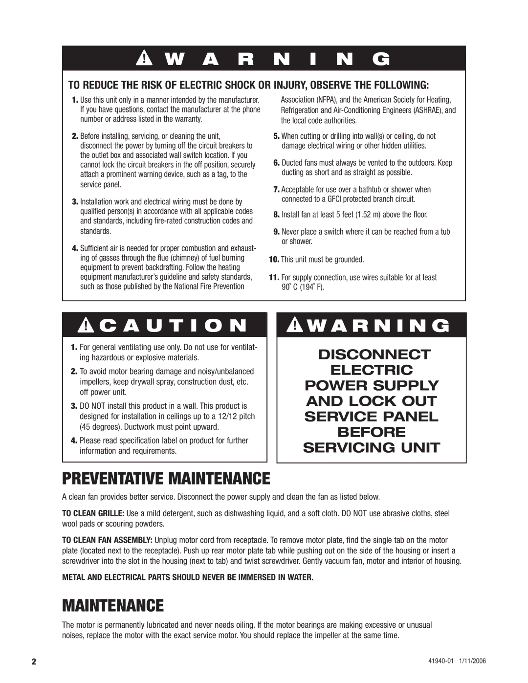 Hunter Fan 81005 manual Preventative Maintenance 