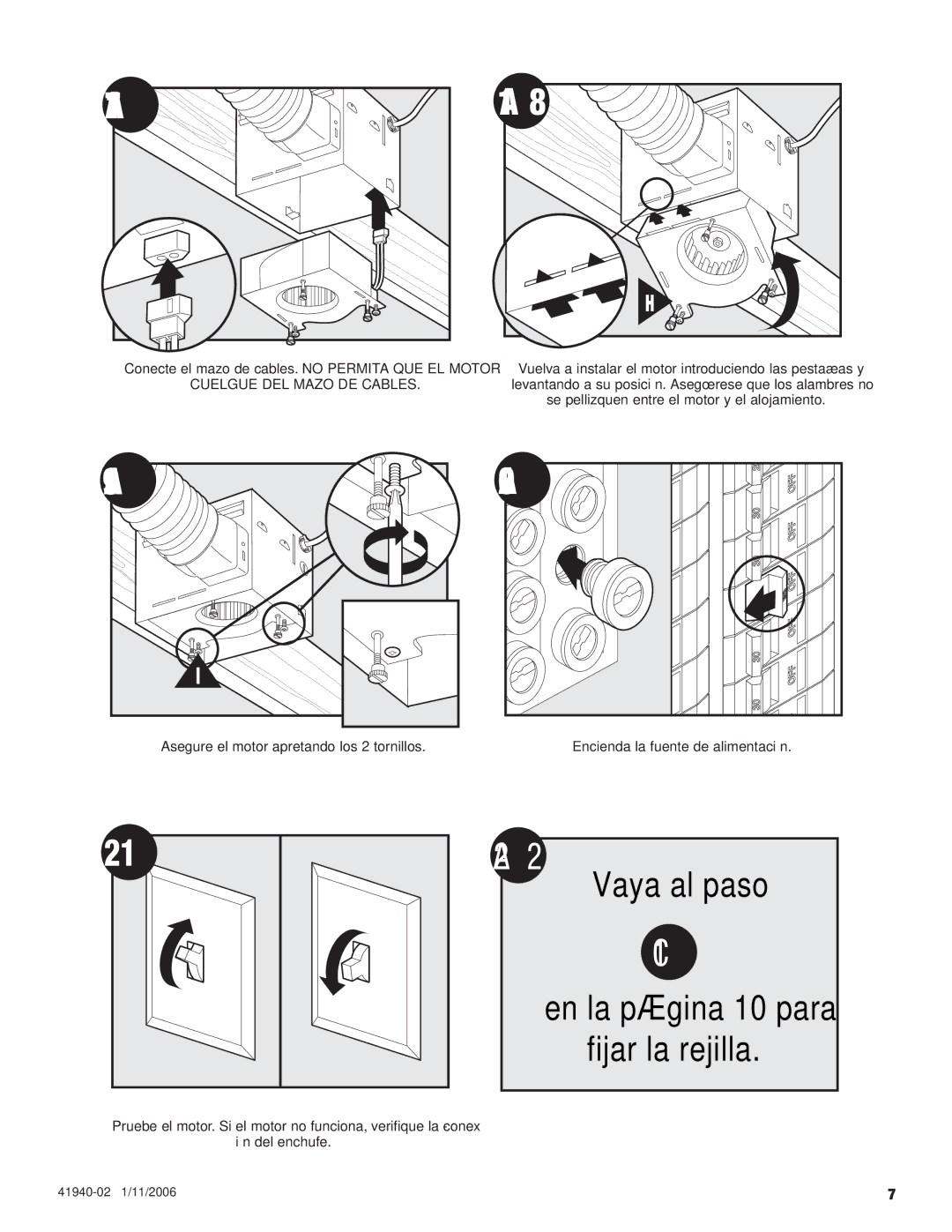 Hunter Fan 81005 manual A21, En la página 10 para Fijar la rejilla 