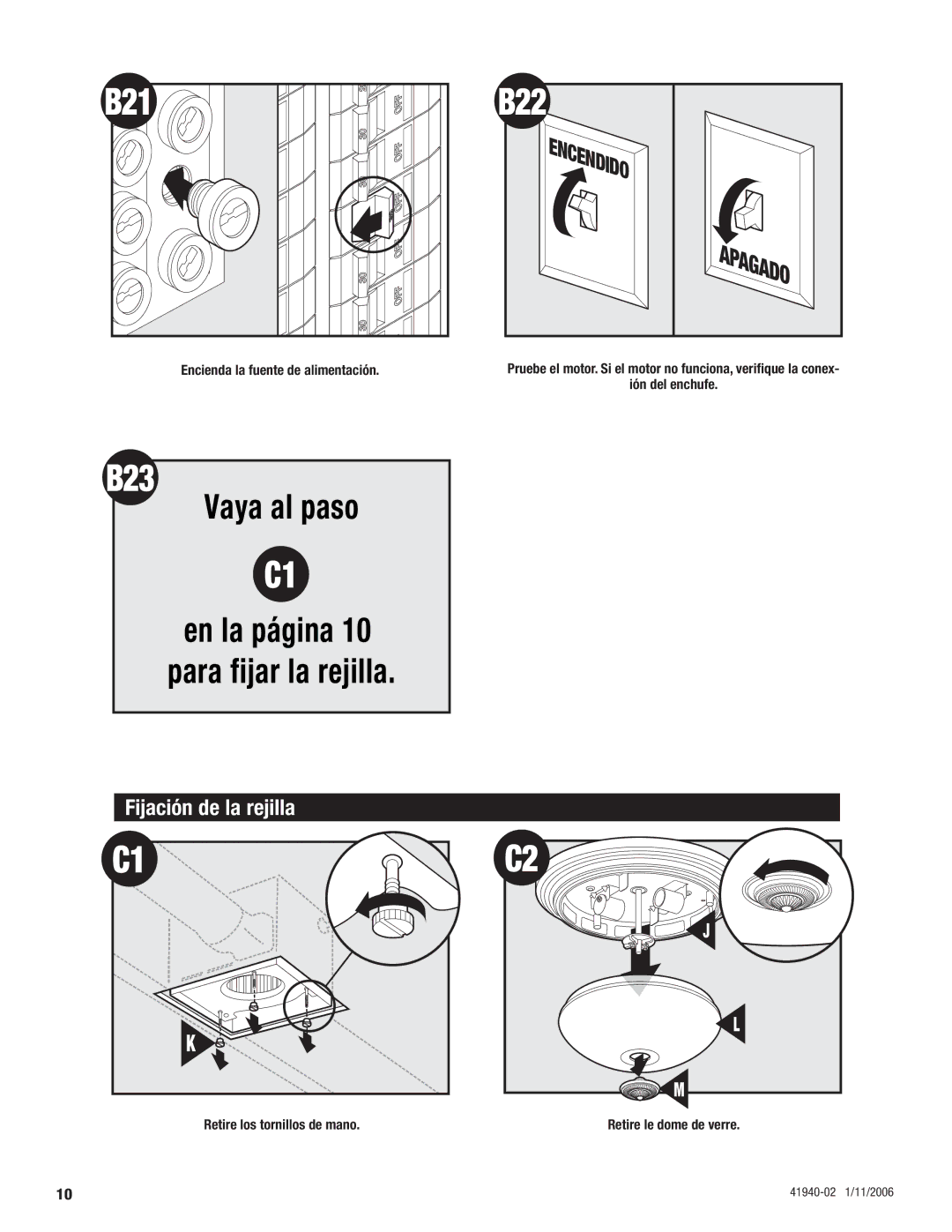 Hunter Fan 81005 manual En la página 10 para fijar la rejilla, Fijación de la rejilla 