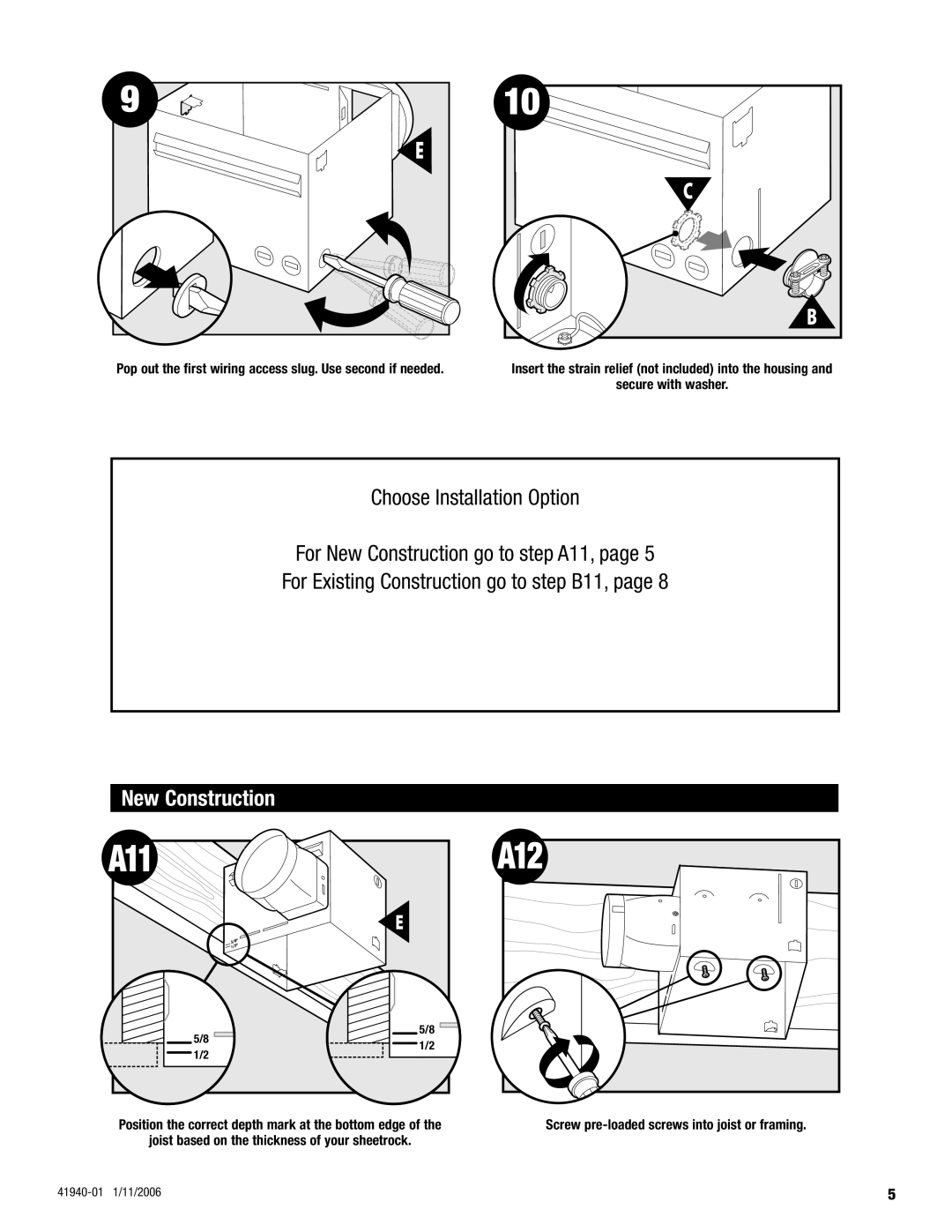 Hunter Fan 81005 manual A11, New Construction 