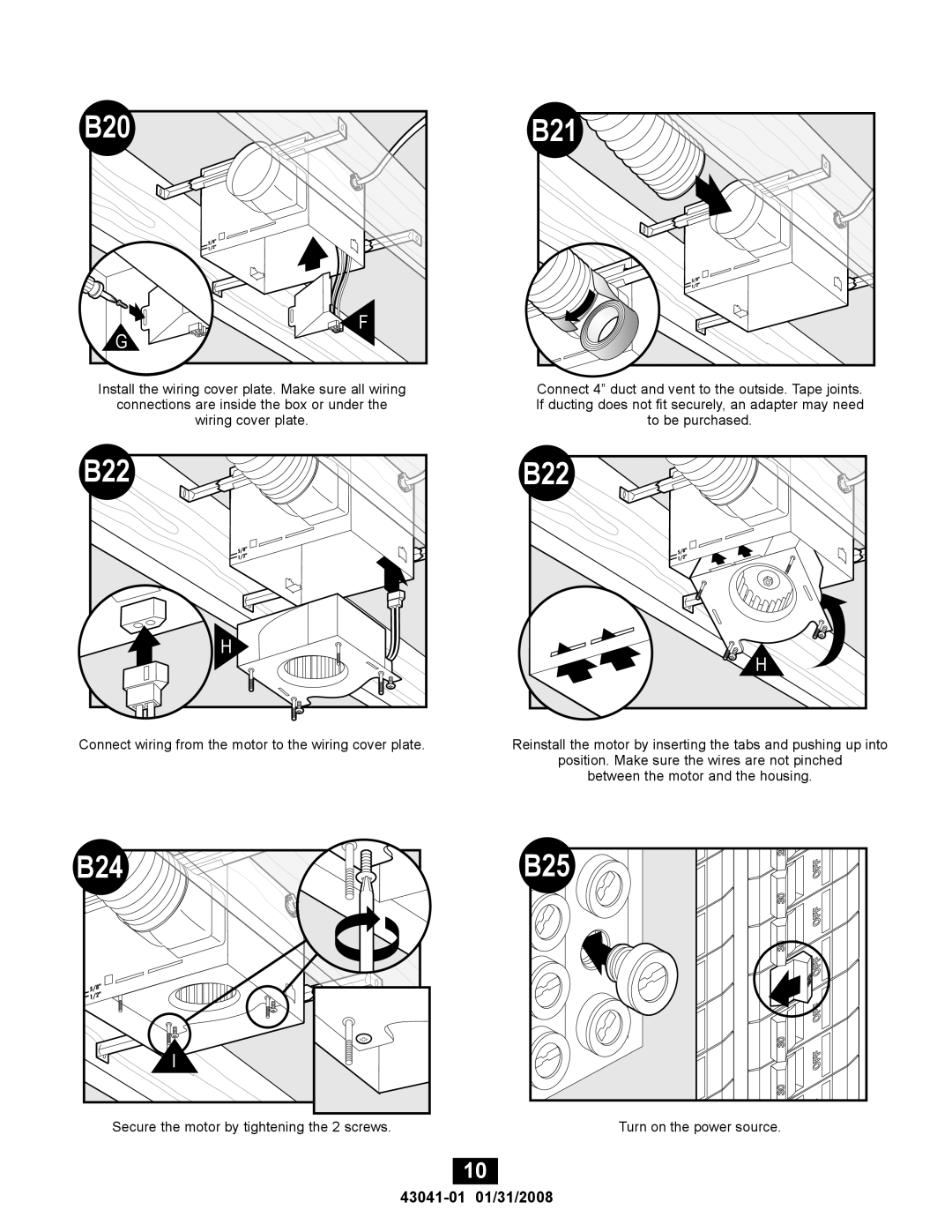 Hunter Fan 81021, 43041-01 manual B20 B21, B22, B24 B25 