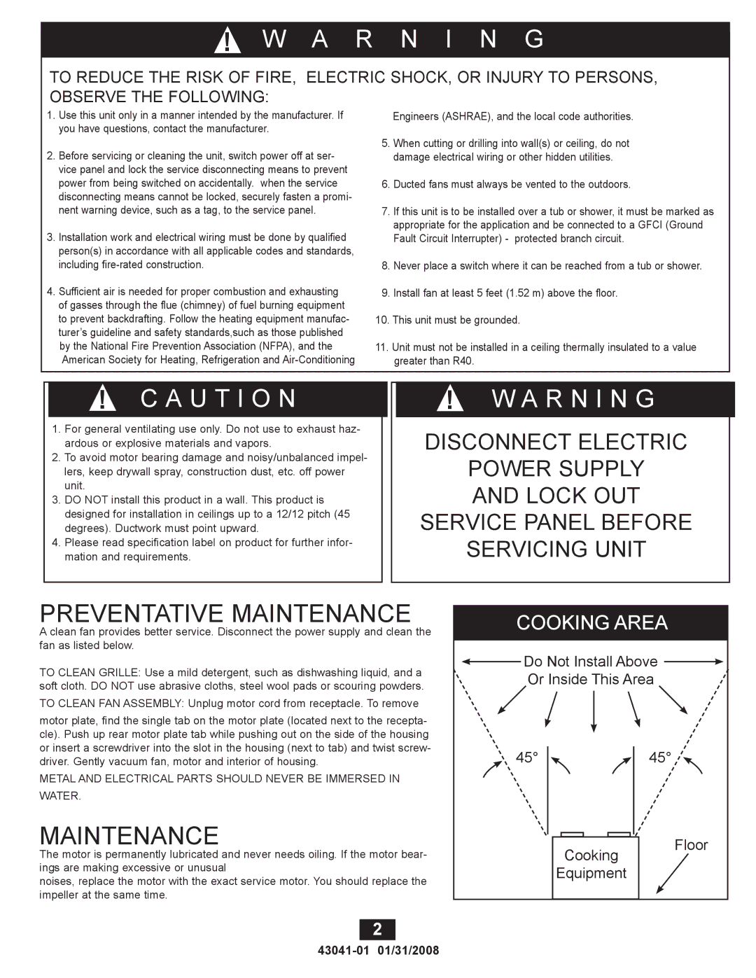 Hunter Fan 81021, 43041-01 manual Preventative Maintenance 