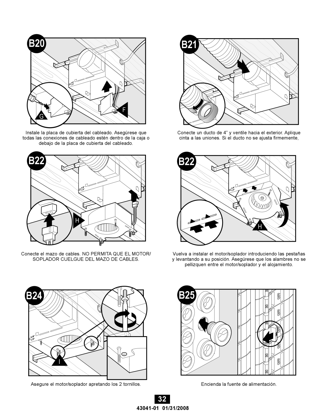 Hunter Fan 81021, 43041-01 manual B20 B21, B24 