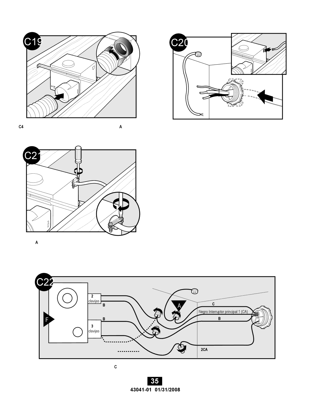 Hunter Fan 43041-01, 81021 manual Apriete los tornillos del aliviador de tensiones 