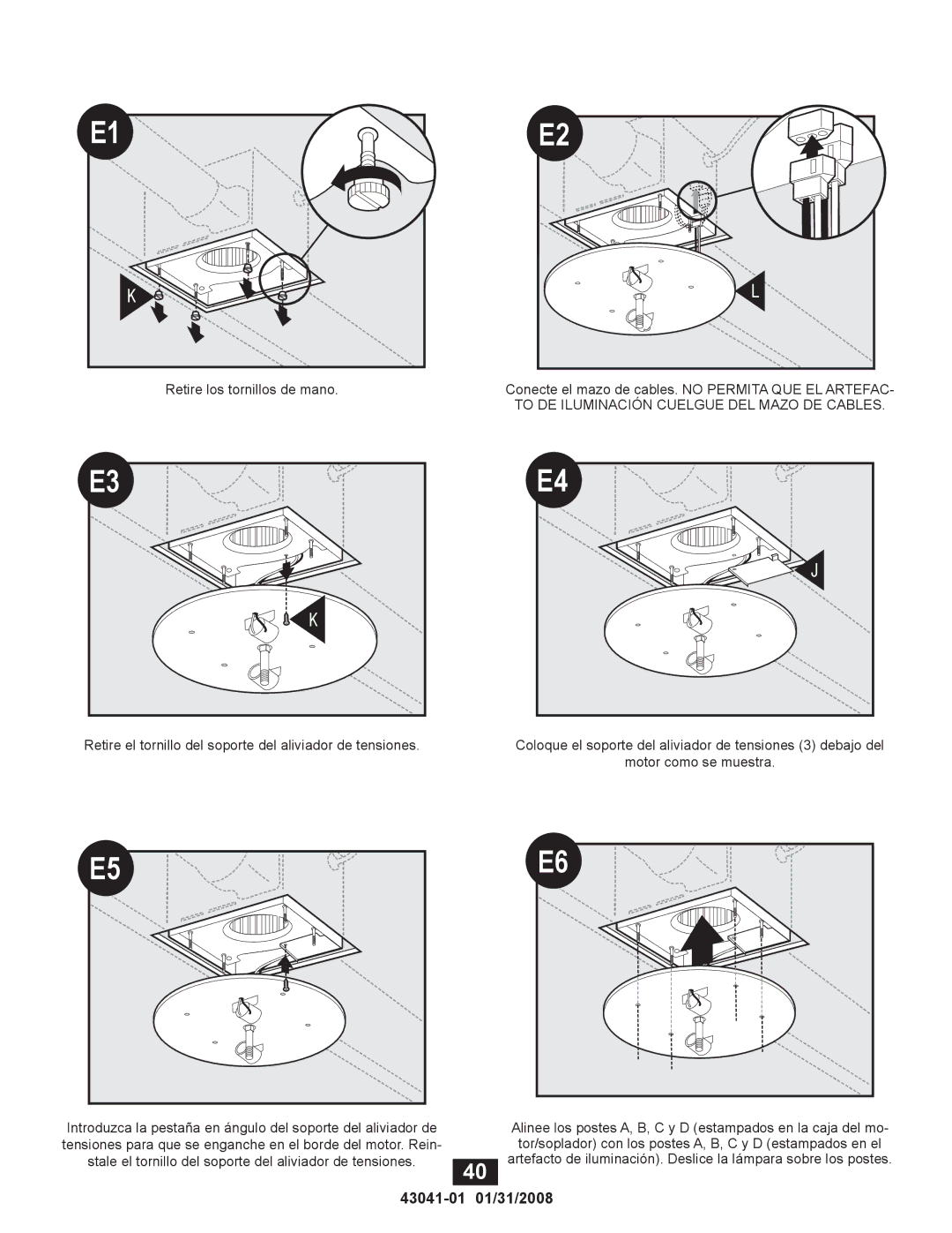 Hunter Fan 81021, 43041-01 manual To DE Iluminación Cuelgue DEL Mazo DE Cables 