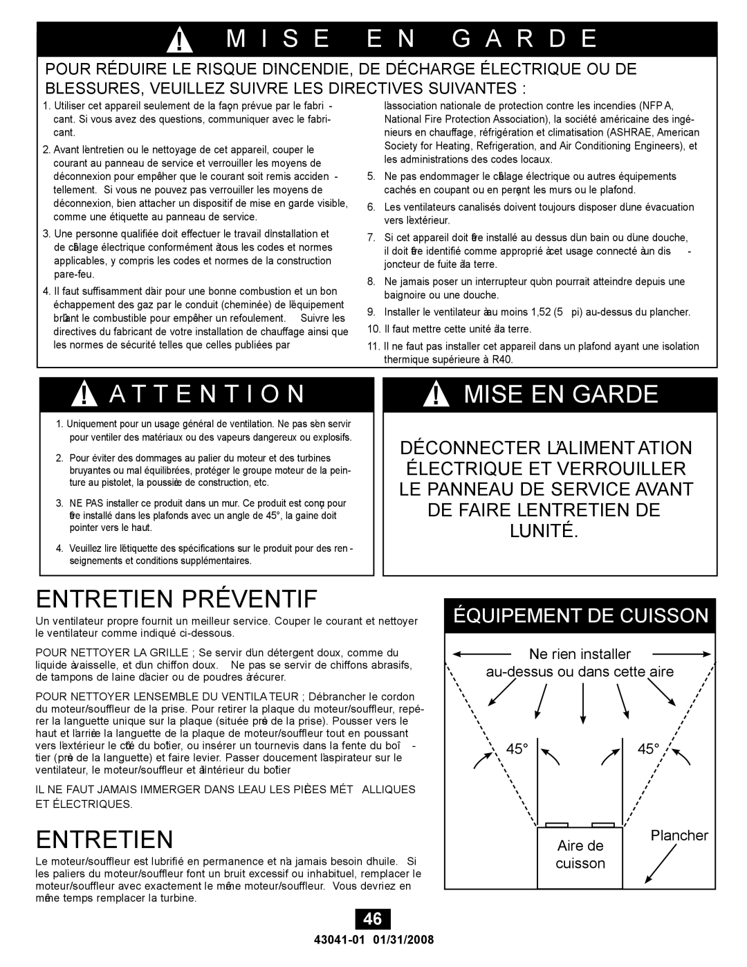 Hunter Fan 81021, 43041-01 manual Entretien Préventif 