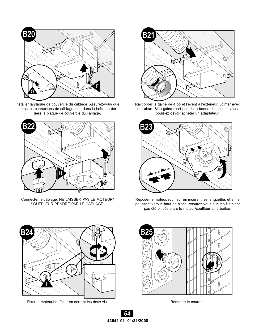 Hunter Fan 81021, 43041-01 manual B22 B23, B24 B25 