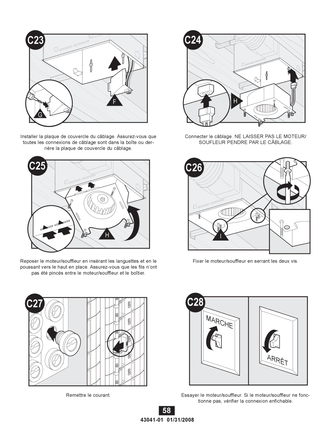 Hunter Fan 81021, 43041-01 manual Soufleur Pendre PAR LE Câblage 