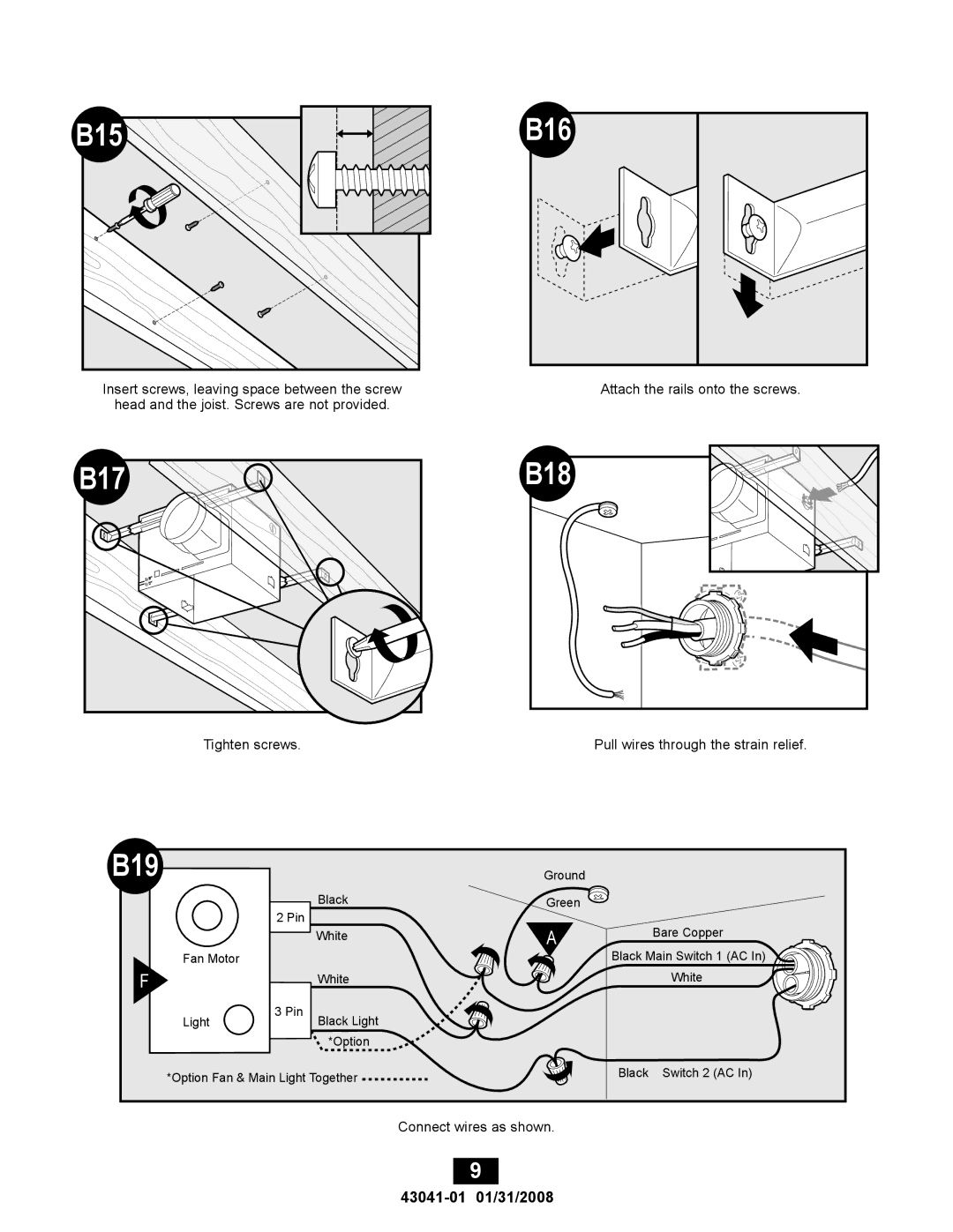 Hunter Fan 43041-01, 81021 manual B15, B16, B18, B17, B19 