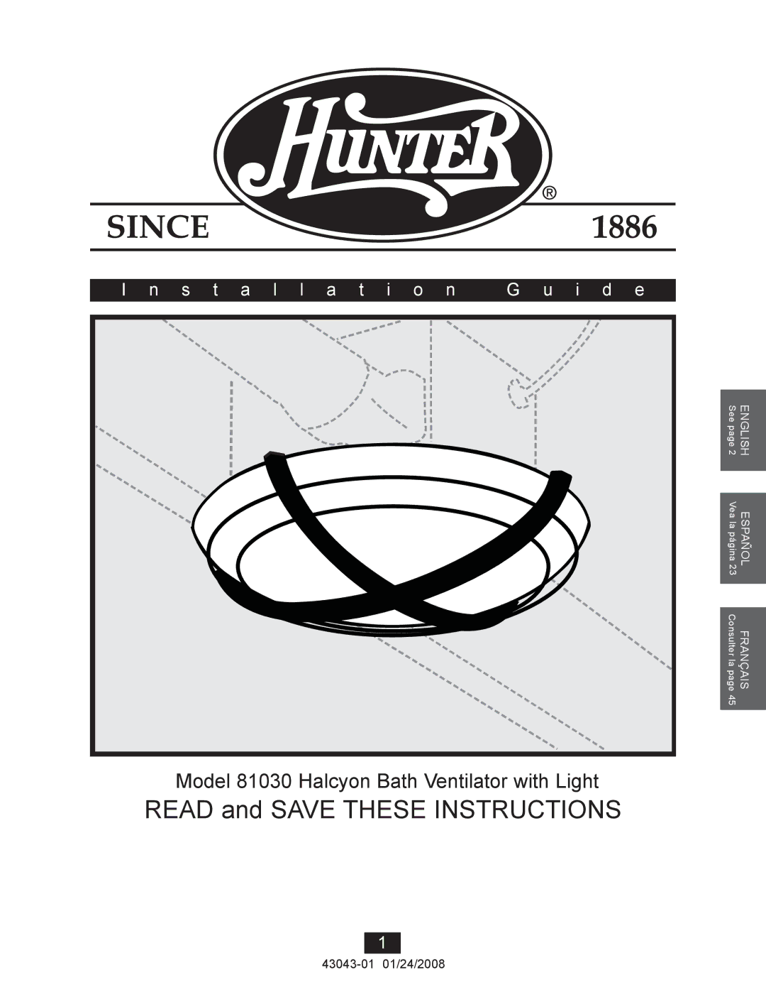 Hunter Fan 81030 manual Installation I d e 