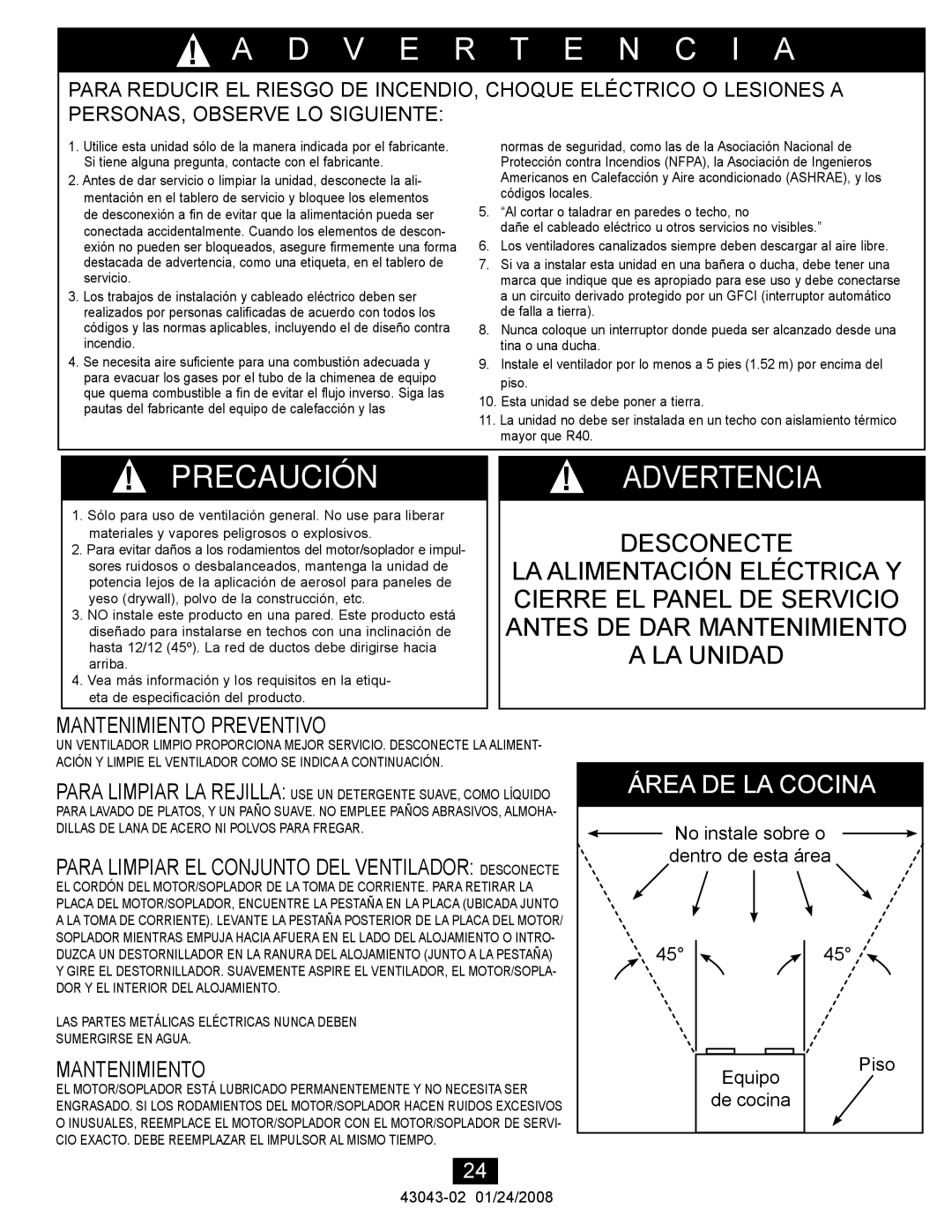 Hunter Fan 81030 manual Precaución Advertencia 