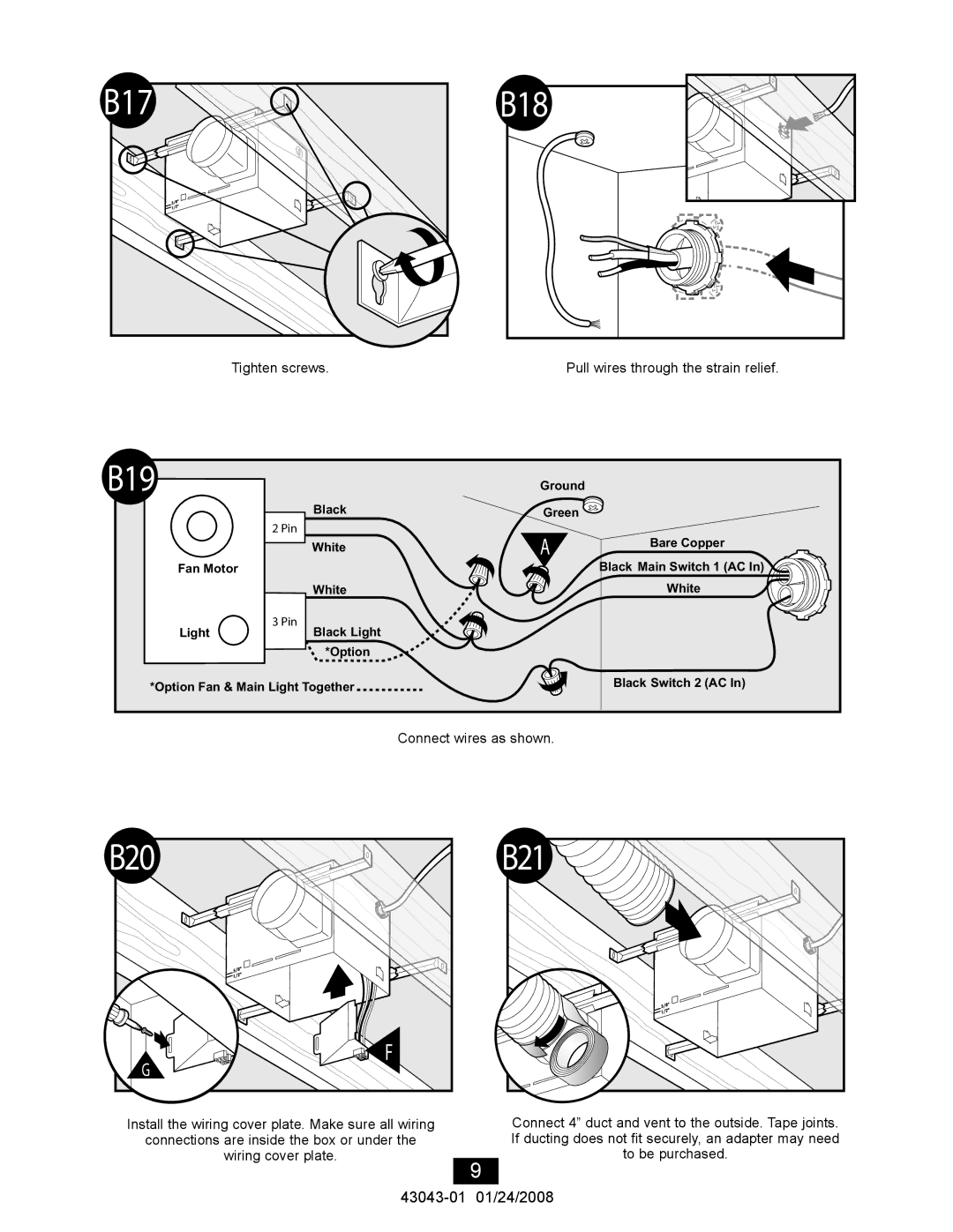 Hunter Fan 81030 manual B17, B19 