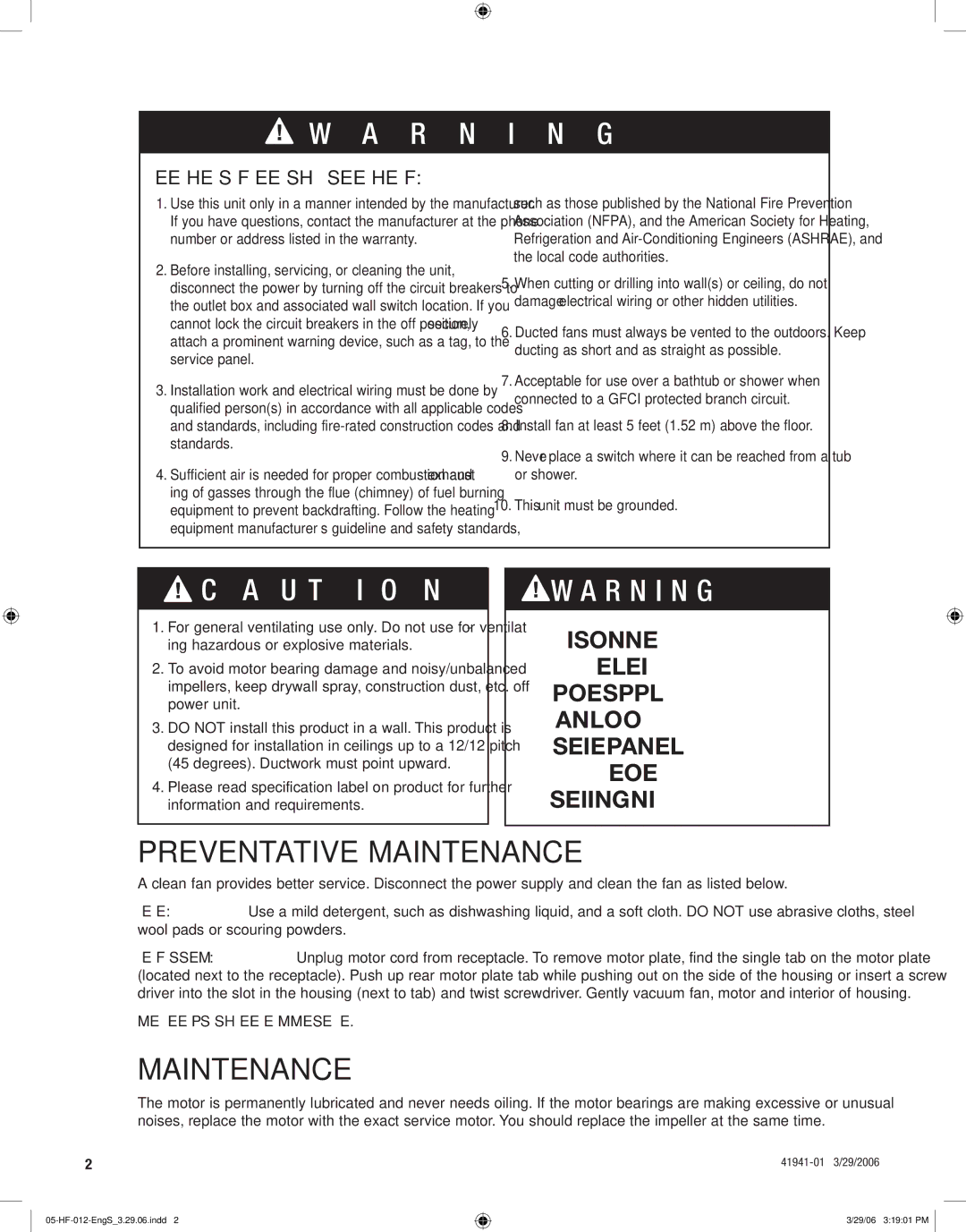 Hunter Fan 82001, 82007 manual Preventative Maintenance 