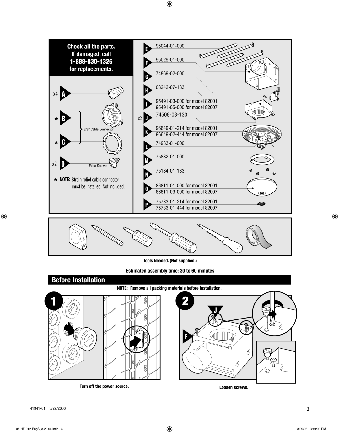 Hunter Fan 82007, 82001 manual Before Installation, X2 D 