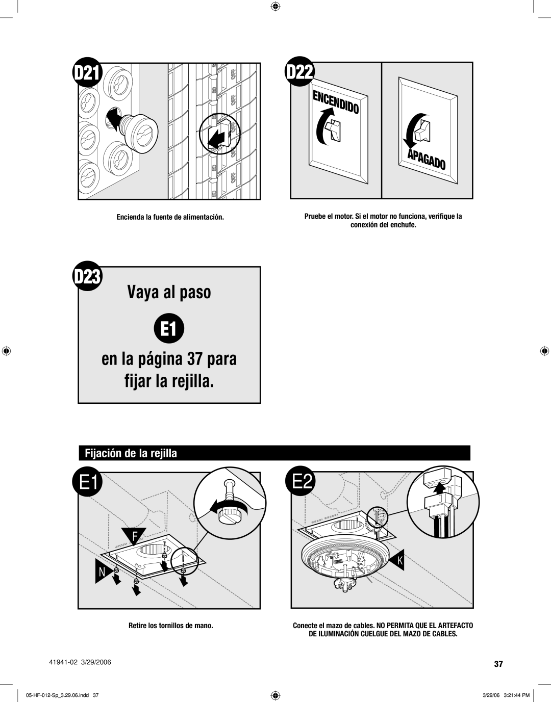 Hunter Fan 82007, 82001 manual Fijación de la rejilla, DE Iluminación Cuelgue DEL Mazo DE Cables 