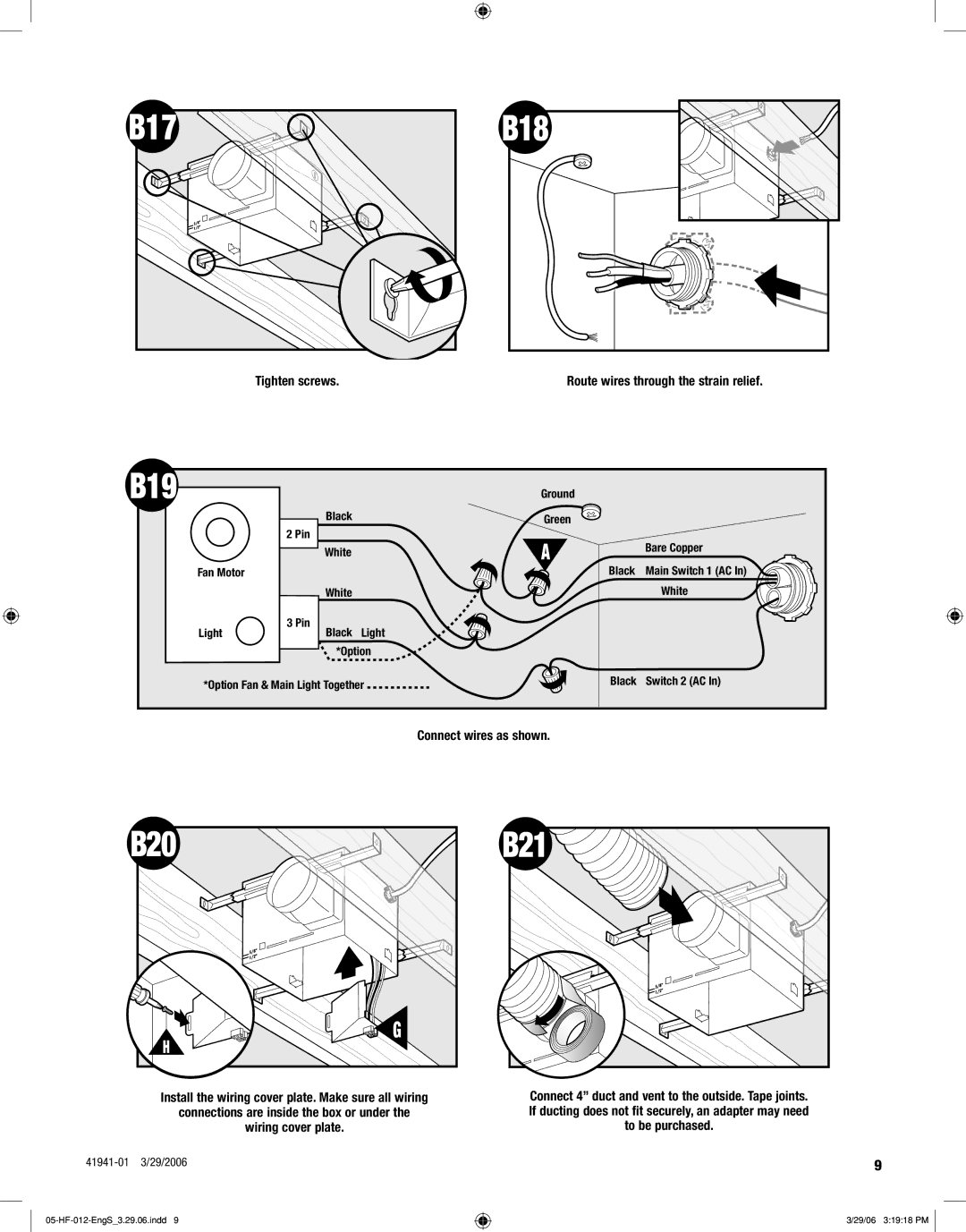 Hunter Fan 82007, 82001 manual B17, B19, B20, B21 