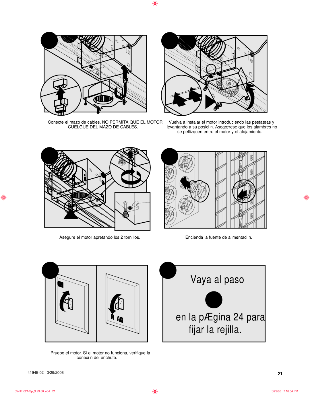 Hunter Fan 82003 manual A21, Vaya al paso 