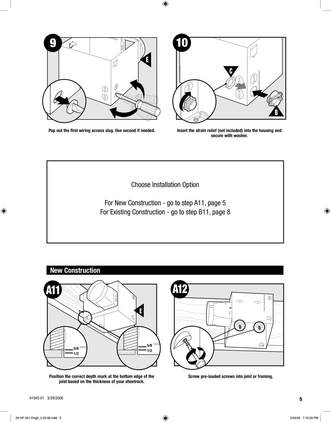 Hunter Fan 82003 manual A11, New Construction 