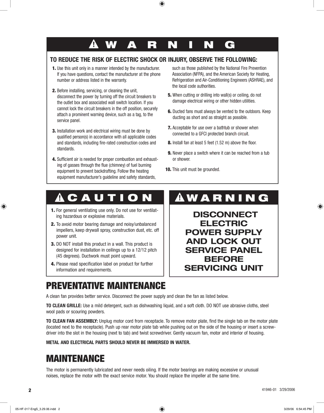 Hunter Fan 82004 manual Preventative Maintenance 