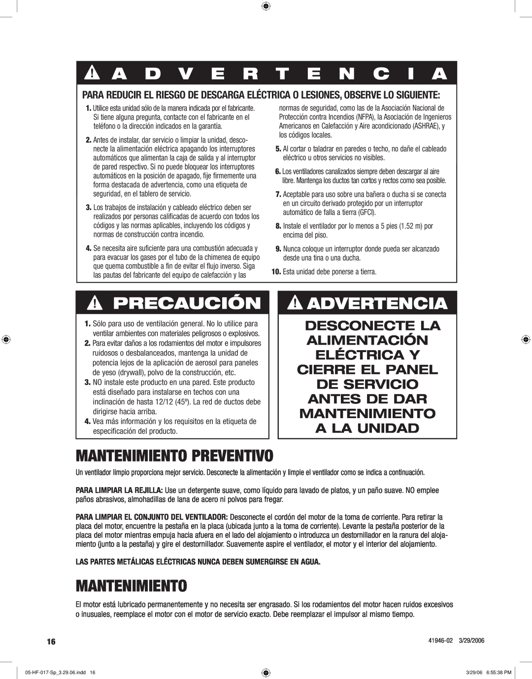 Hunter Fan 82004 manual A D V E R T E N C I A, Precaución, Advertencia, Mantenimiento preventivo 