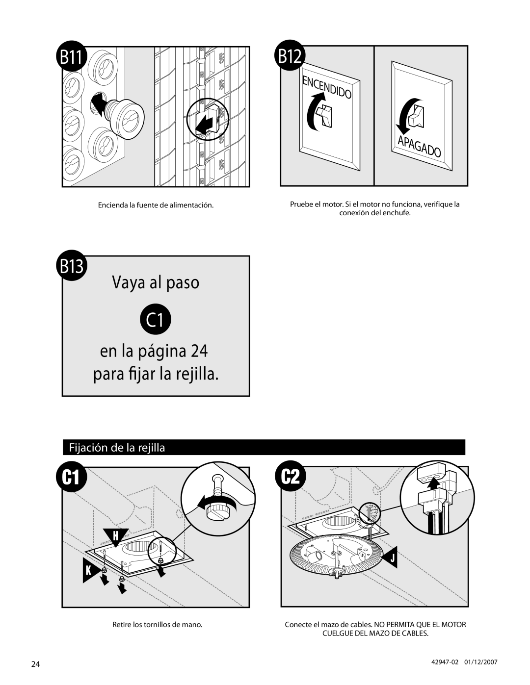 Hunter Fan 82020, 42947-01 manual En la página 24 para jar la rejilla, Fijación de la rejilla 