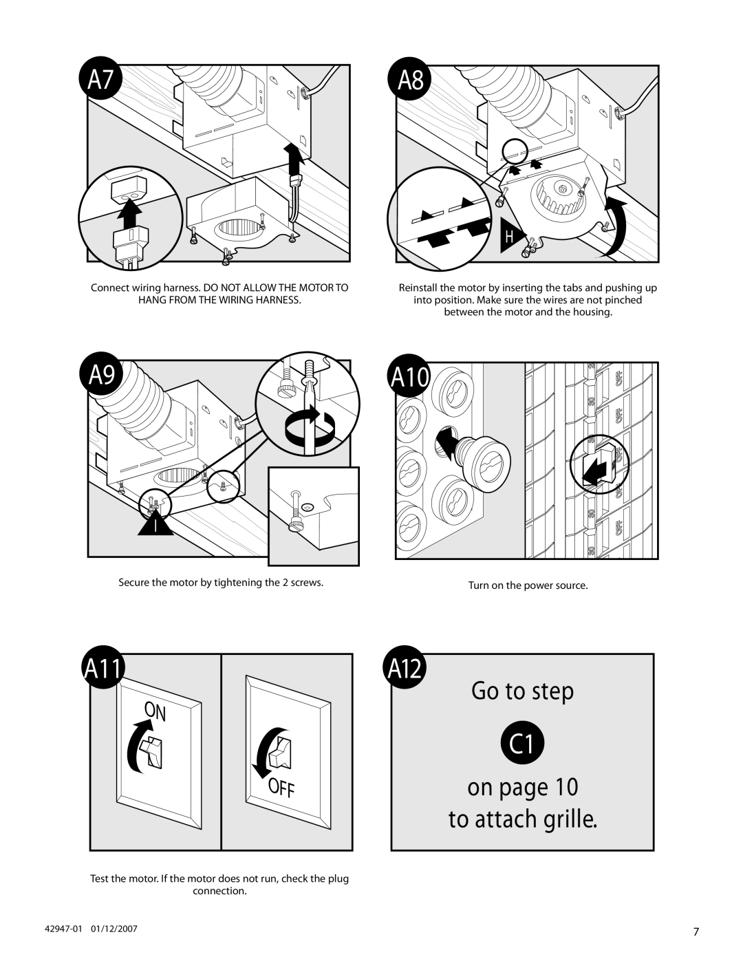 Hunter Fan 42947-01, 82020 manual A11 A12, Hang from the Wiring Harness 