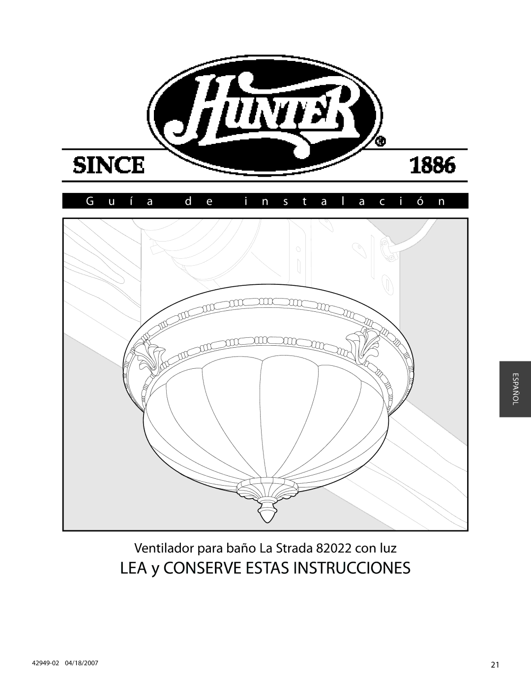 Hunter Fan 82022 manual Í a S t a l a c i ó n 