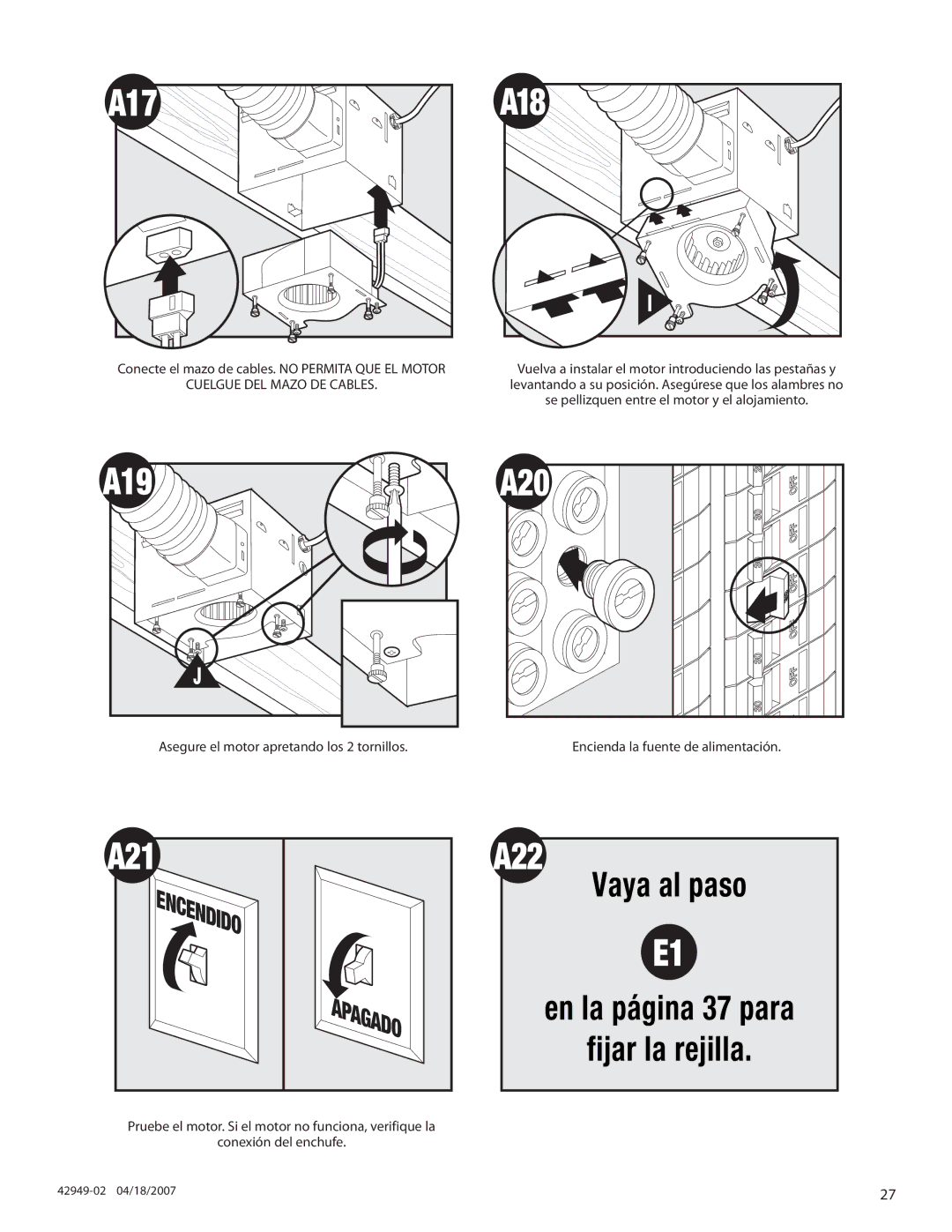 Hunter Fan 82022 manual A21, Vaya al paso 