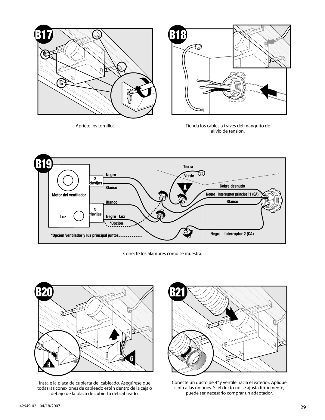 Hunter Fan 82022 manual Apriete los tornillos 