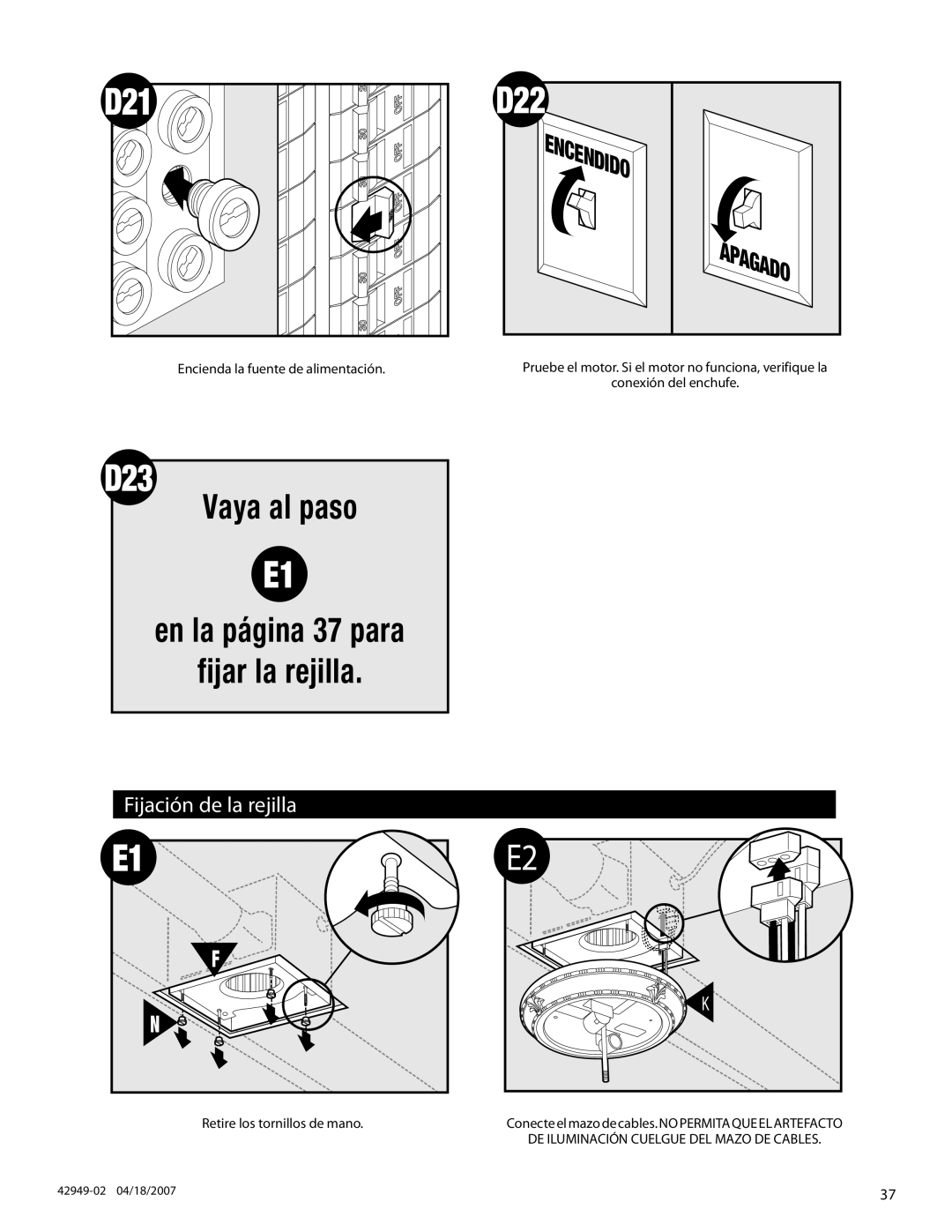 Hunter Fan 82022 manual Fijación de la rejilla, DE Iluminación Cuelgue DEL Mazo DE Cables 