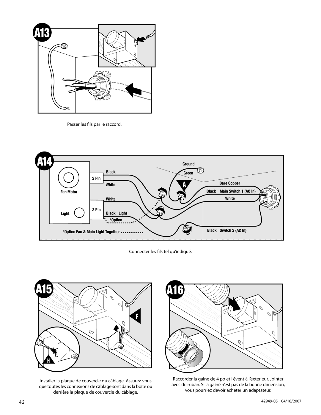 Hunter Fan 82022 manual Passer les fils par le raccord 