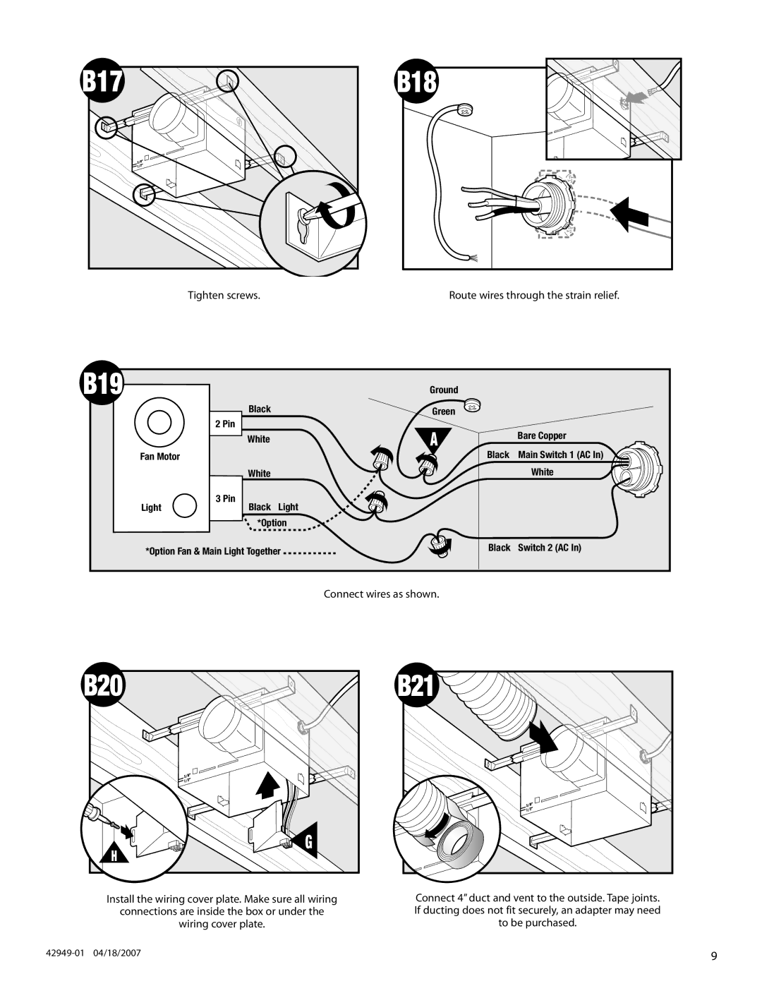 Hunter Fan 82022 manual B17, B19 