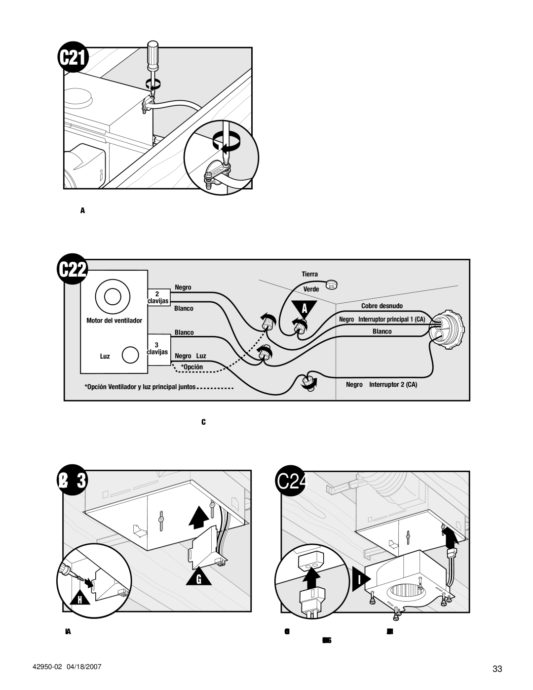 Hunter Fan 82023 manual Apriete los tornillos del aliviador de tensiones 