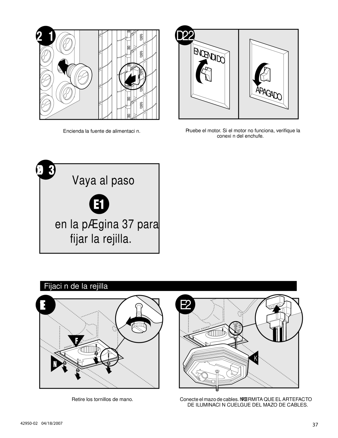 Hunter Fan 82023 manual Fijación de la rejilla, DE Iluminación Cuelgue DEL Mazo DE Cables 