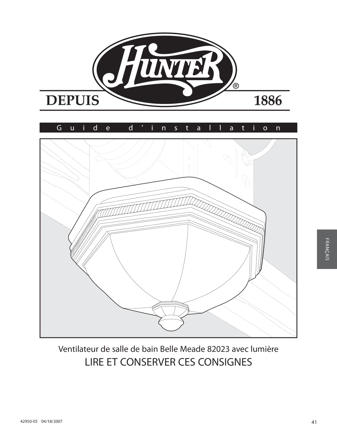 Hunter Fan 82023 manual I d e ’ Installation 