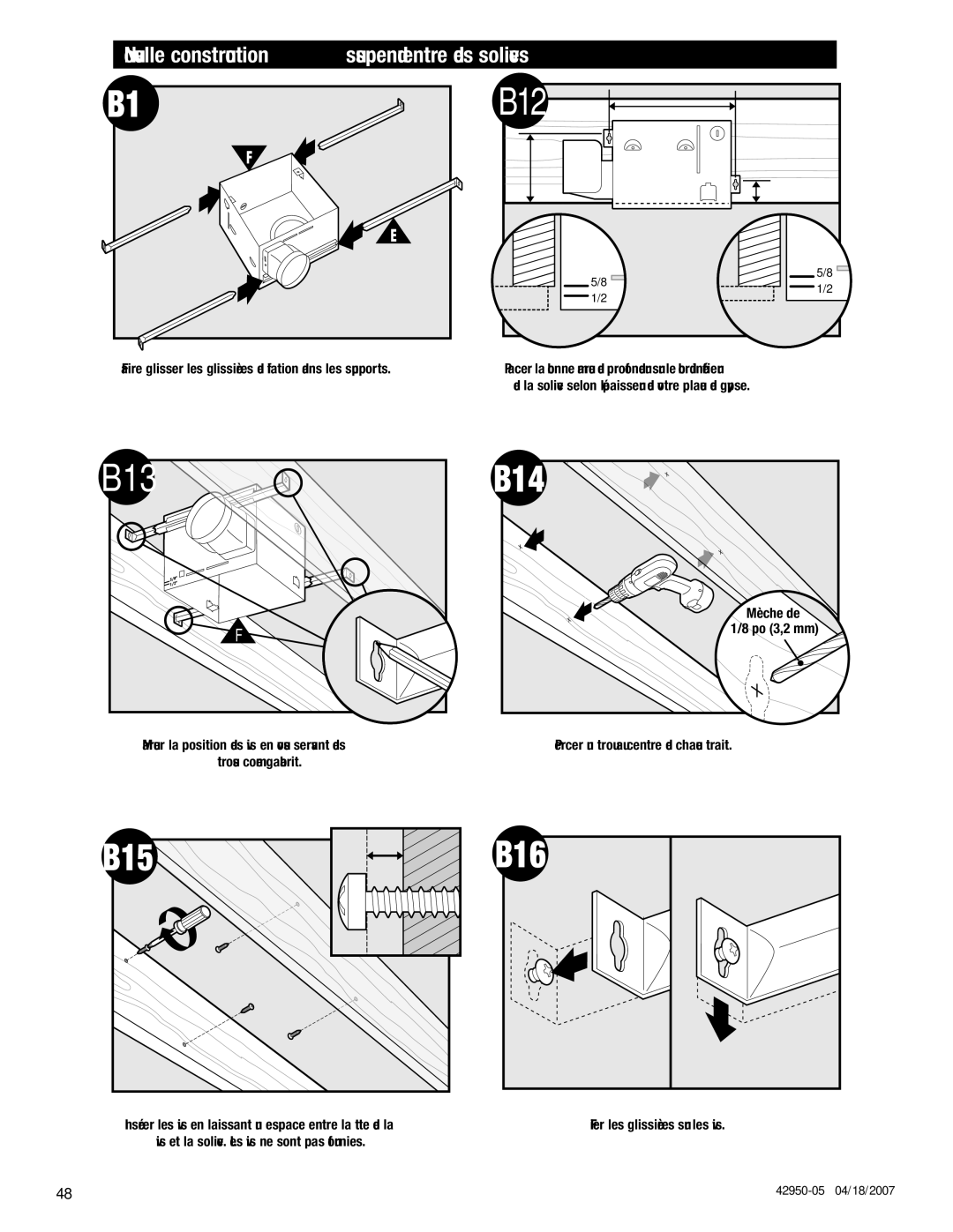 Hunter Fan 82023 manual B11, Nouvelle construction suspendu entre des solives 