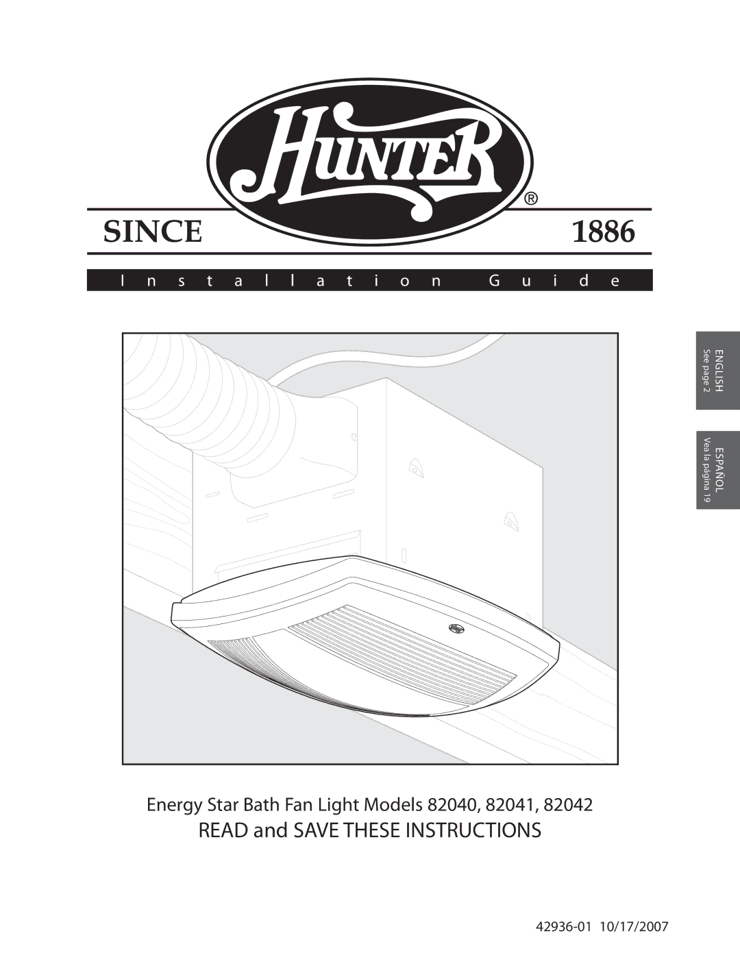 Hunter Fan 82042, 82041, 82040 manual Read and Save These Instructions 