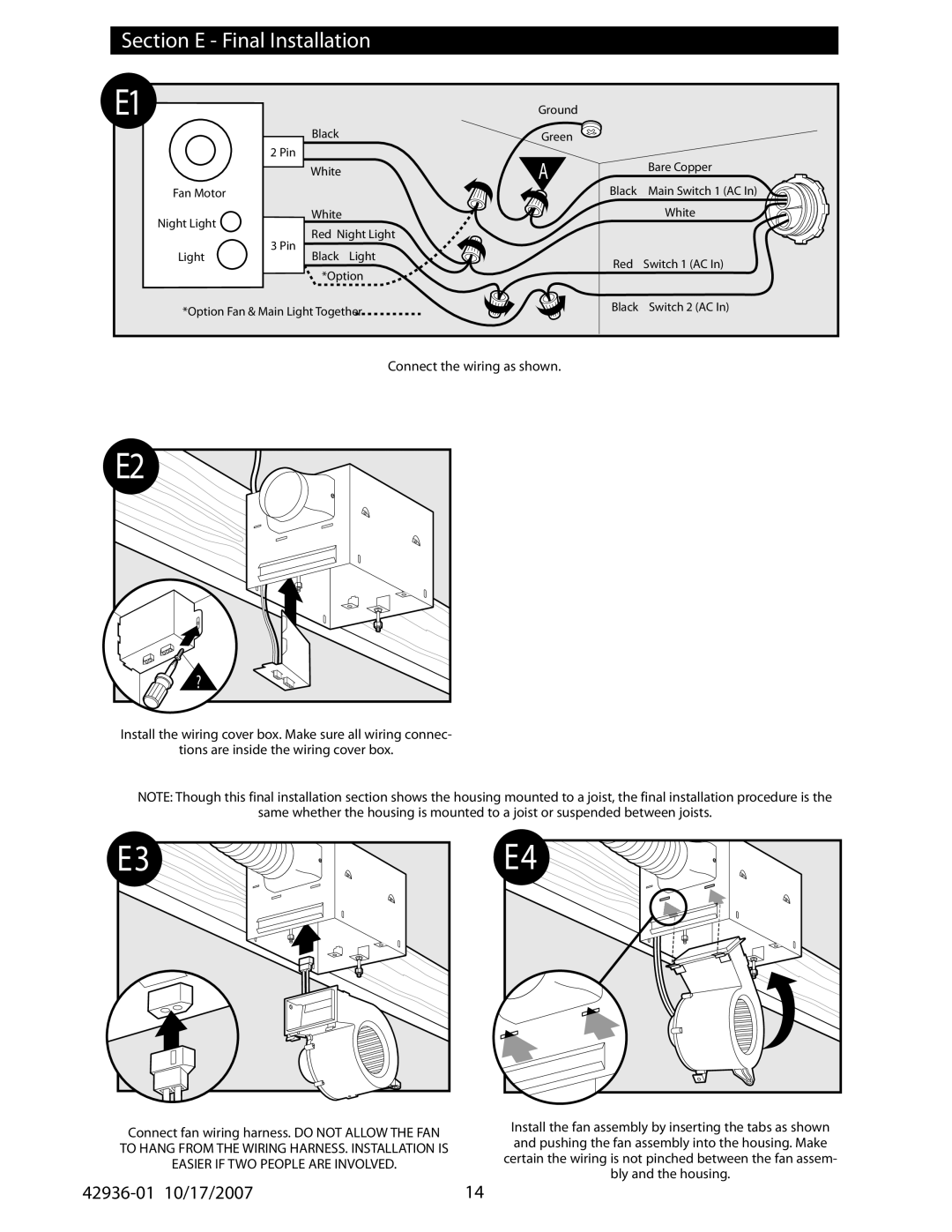Hunter Fan 82040, 82041, 82042 manual Section E Final Installation 