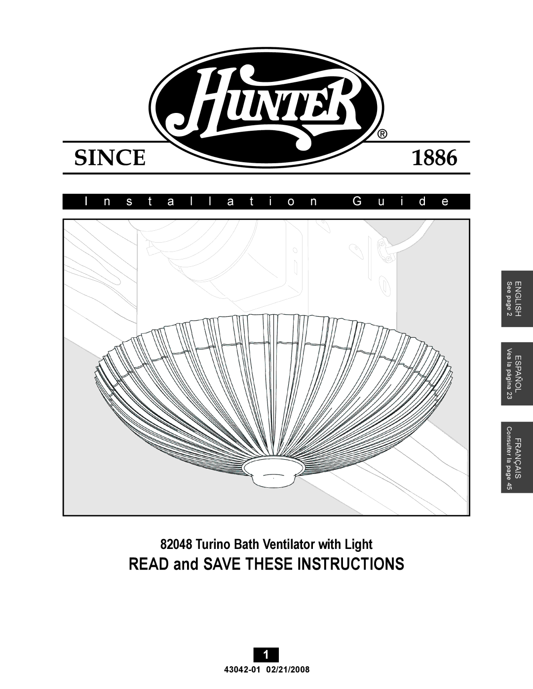 Hunter Fan 43042-01, 82048 manual Read and Save These Instructions, Installation I d e 