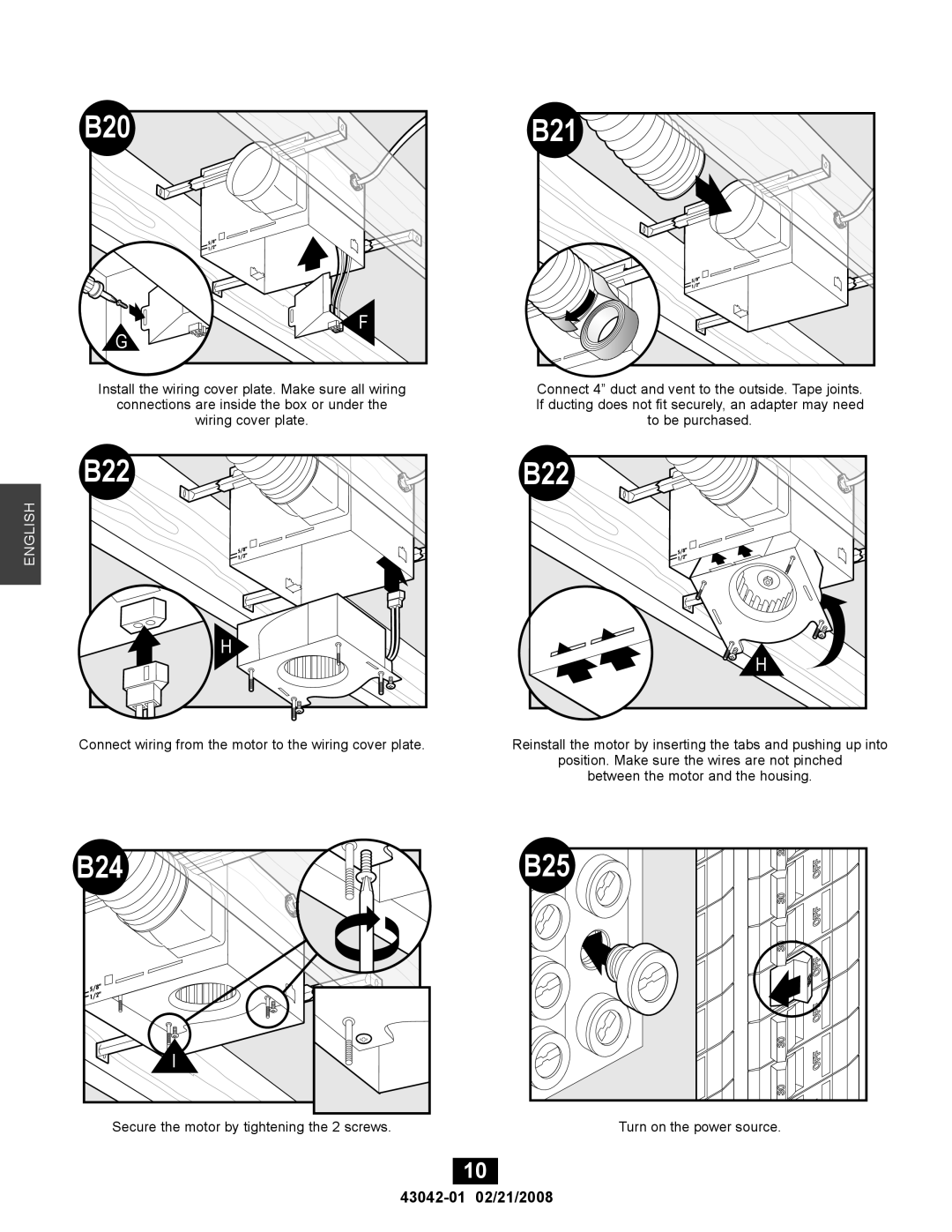 Hunter Fan 82048, 43042-01 manual B22, B24 B25 