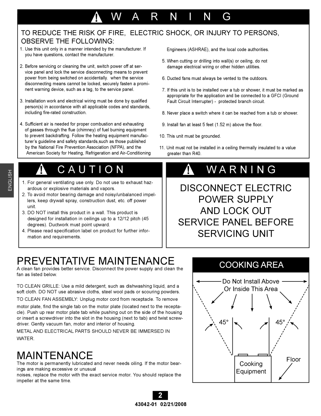 Hunter Fan 82048, 43042-01 manual Preventative Maintenance 