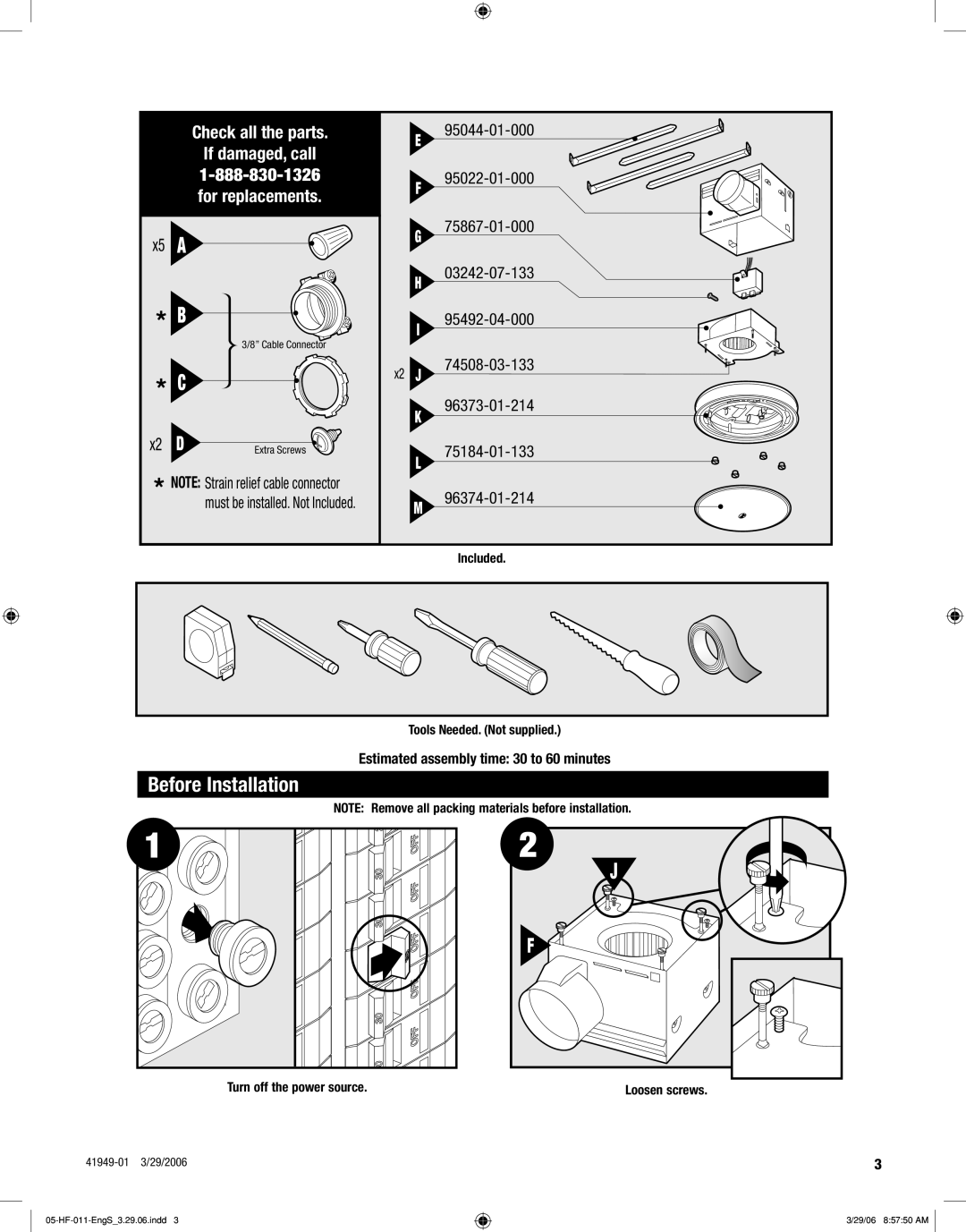 Hunter Fan 83001 manual Before Installation, X2 D 