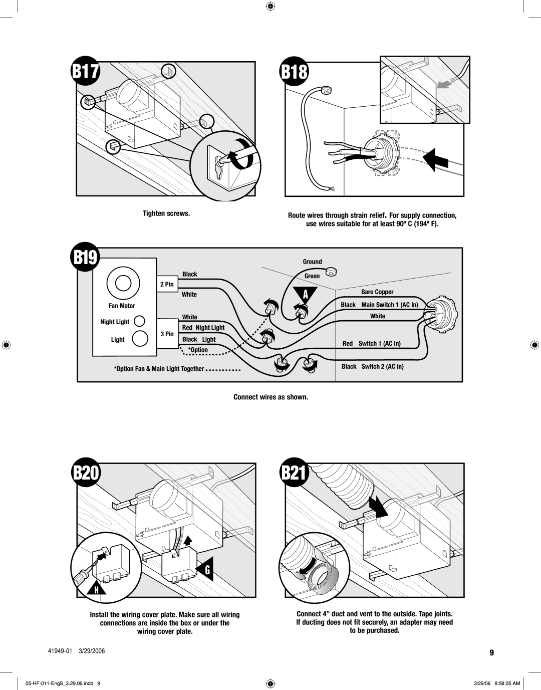 Hunter Fan 83001 manual B17, B19, B20, B18, B21 