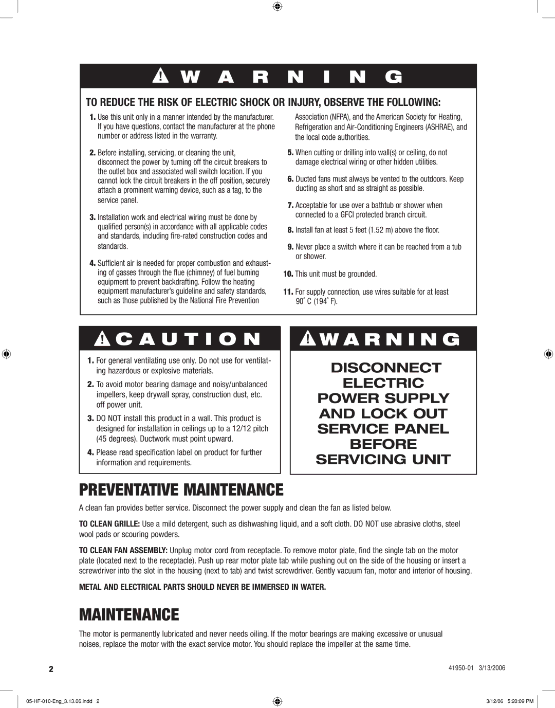 Hunter Fan 83004 manual Preventative Maintenance 