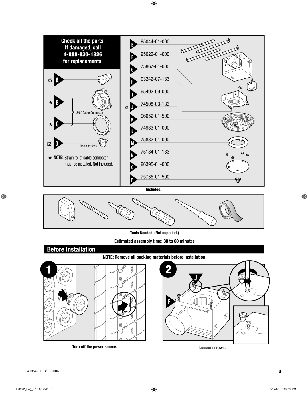 Hunter Fan 83006 manual Before Installation, X2 D 