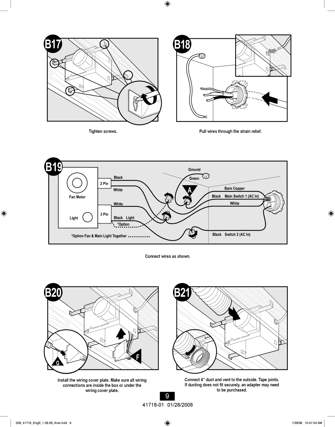 Hunter Fan 90058, 90052, 90054 manual B17, B19, B20 