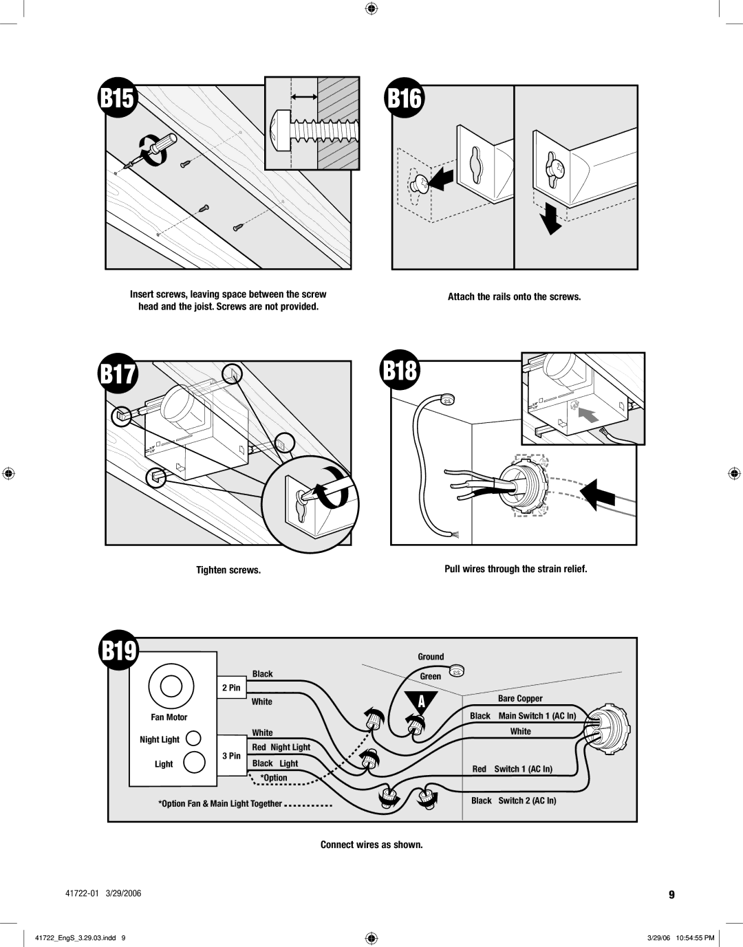 Hunter Fan 90064, 90063 manual B15, B17, B18, B19 