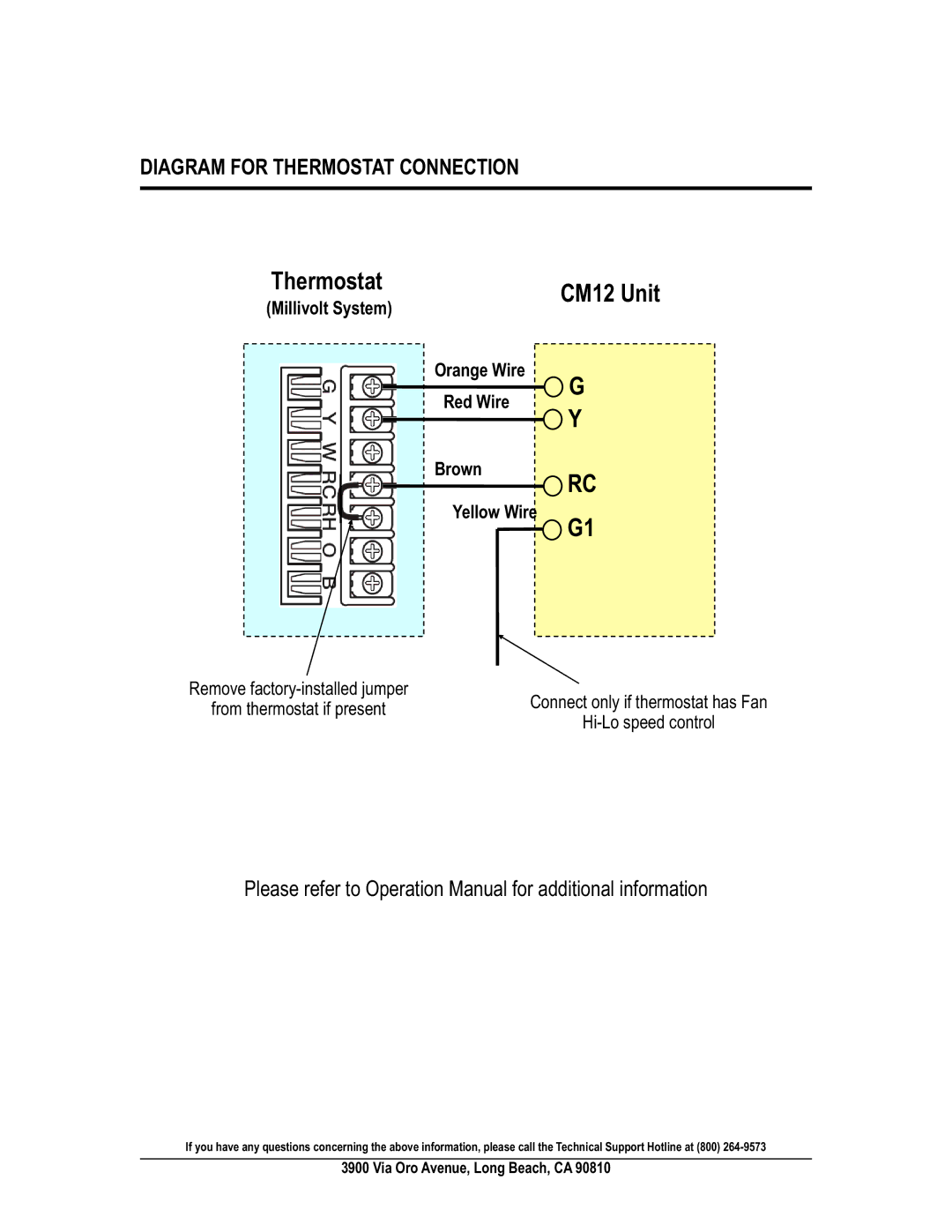 Hunter Fan manual CM12 Unit, Diagram for Thermostat Connection 